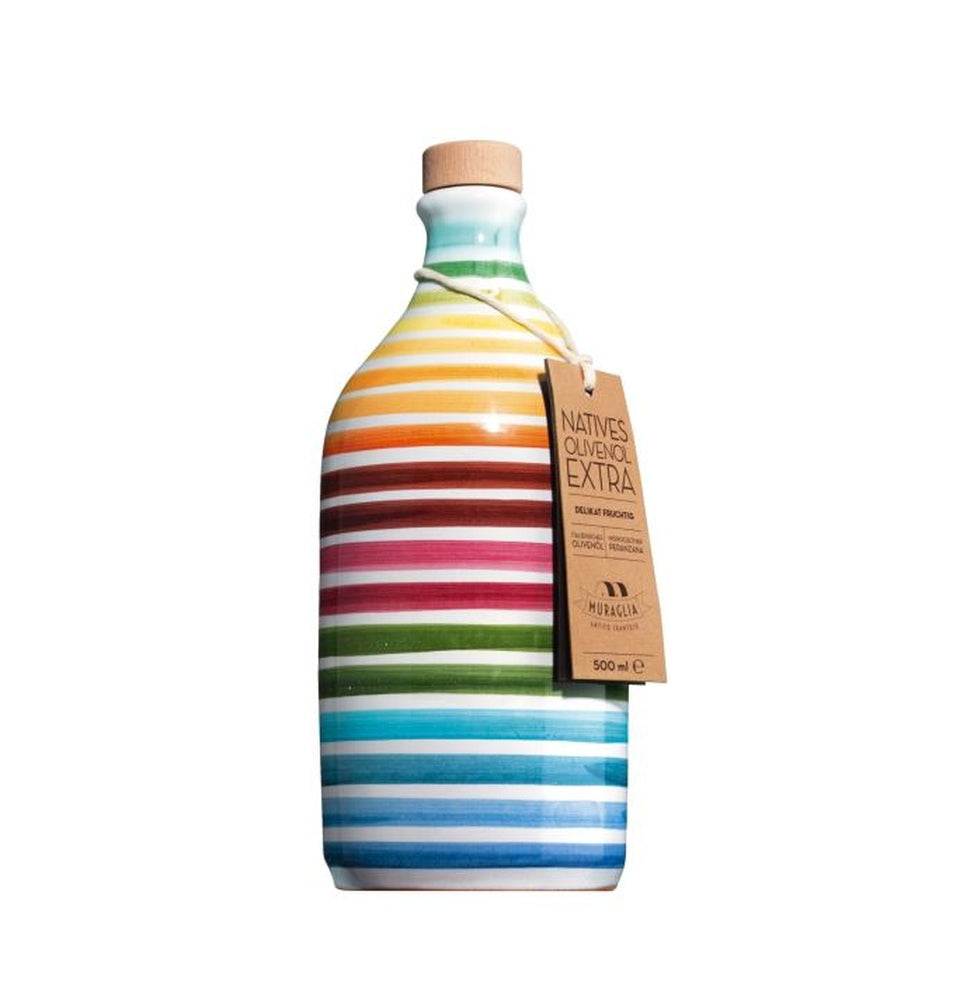 Natives Olivenöl extra aus Apulien, Tonkrug mit Streifen, 500ml
